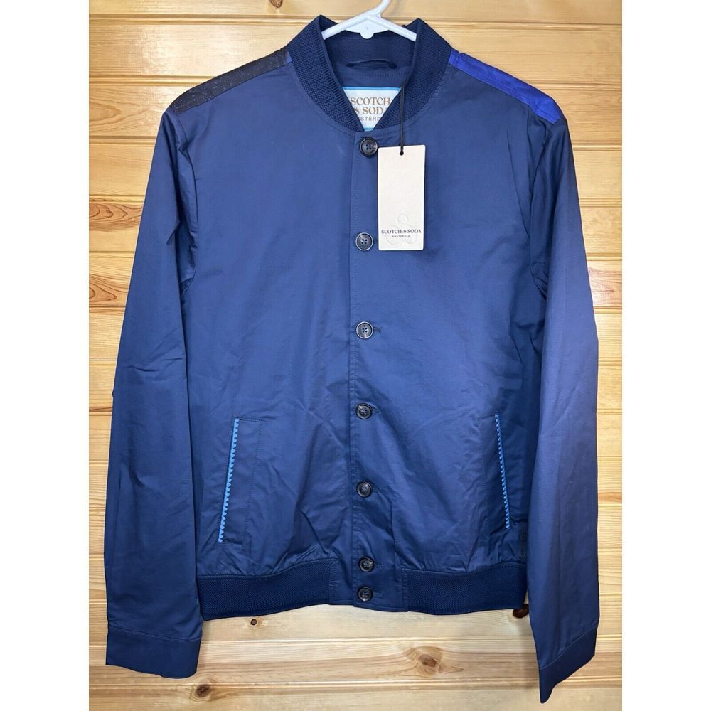 Scotch & Soda Bomber‎ Stretch Poplin Bomber Jacket Back Panel Men Small NWT $268 - Picture 2 of 9